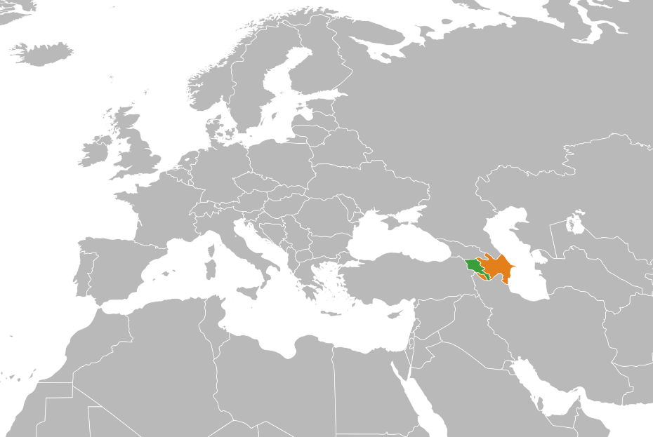 Armenien und Aserbaidschan auf einer Weltkarte zum verstehen, wo sie liegen..