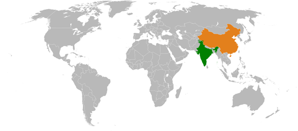 China und Indien auf der Weltkarte